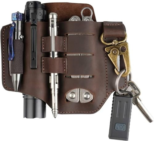 VIPERADE PJ16 Leder EDC Tasche Organizer Taktischer Multitool Halter mit Schlüsselbund Gürtelschlaufe Stifthalter für Taschenlampe Werkzeuge Outdoor Camping - Braun