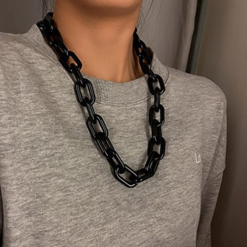 zxcs Punk Hip Hop Fashion Acrylic Link Chain Necklace Rock Gothic Chunky Plastic Choker Collar Necklace for Women Accessories-black