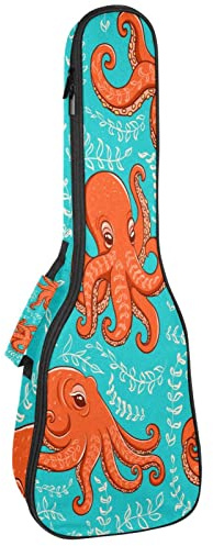 Ukulele väska rolig tecknad bläckfisk blå blad ukulele fodral för Sopran Tenor konsert 23 tum 10 mm tjock mjuk vadderad justerbara remmar spelväska