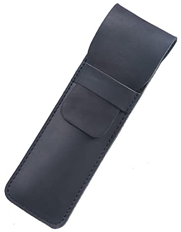 Stift- und Federmäppchen aus Leder mit Einstecklasche, Crazy Horse Stifthalter für Schreibwaren, Schwarz (S)