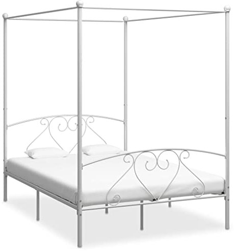 INLIFE Himmelbett-Gestell Weiß Metall 160 x 200 cm-4430