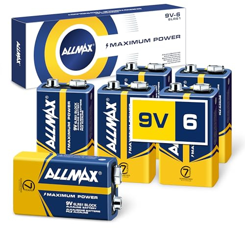 ALLMAX BATTERY 9V Maximum Power Alkaline Batteries (6 Count) – Ultra Long-Lasting, 7-Year Shelf Life, Leakproof Design – Perfect for Smoke Detectors & Wireless Microphones (9 Volt), Pack Of 1