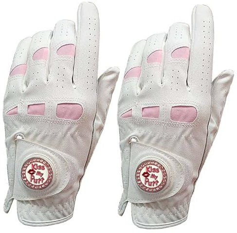 golfhandschuh 2 stücke Leder Golfhandschuhe Frauen mit Bling Ball Marker Extra Grip Links rechts Hand Rosa Fit Damen Mädchen Golfspieler Golfhandschuhe (Color : Worn on Left Hand, Size : XL)