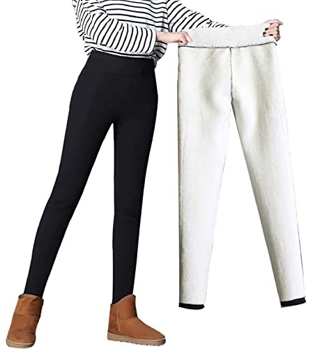 Joligiao Fleece Lined Winter Warm Leggings Womens Thermal Fur Fleece Lined Legging Soft High Waisted Leggings Thick Thermal Velvet Tights Yoga Pants Tummy Control Leggings UK for Ladies Black