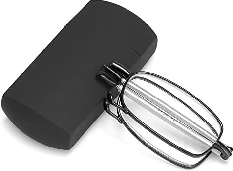 Lanomi Klappbare Lesebrille Mini Damen Herren Faltbare blaulichtfilter Lesehilfe Metall Compact Brillen mit Etui Schwarz 1.25