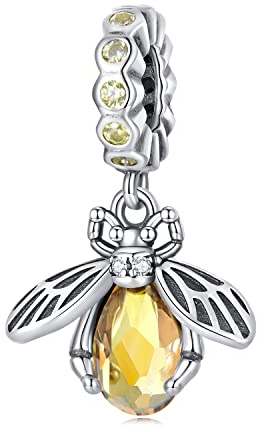Pendentif Charms abeille pour bracelets Pandora, perle de charme en argent 925 avec zirconium jaune, cadeau pour femmes et filles