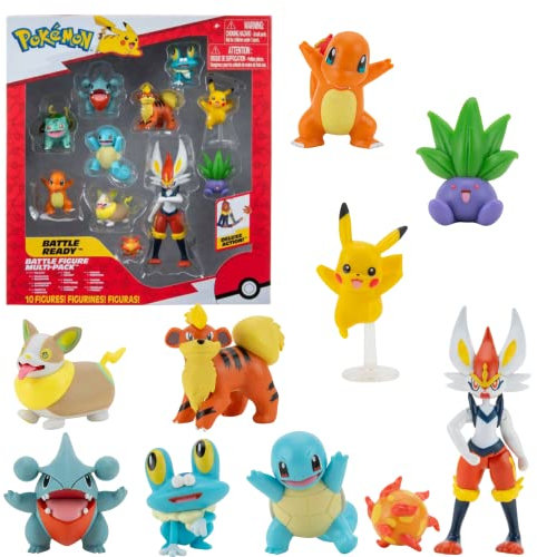 Pokemon Figuren Set 10 pcs – 5-11 cm Pokémon Figuren – Cinderace Pikachu Charmander Squirtle Oddish Gible Bulbasaur Yamper Froakie & Growlithe - Neueste 2022 - Offiziell Pokemon Spielzeug