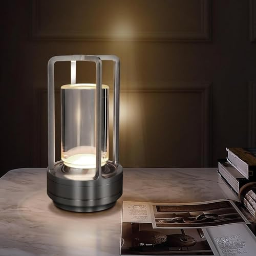 OOWOKS LED Tischlampe Kabellos Dimmbare Touch Akku Tischleuchte Wiederaufladbar Kristall-Laternen Lampe USB-C Aufladbar Batterie Indoor Outdoor Tischlampe für Restaurant Schlafzimmer Bar Esszimmer