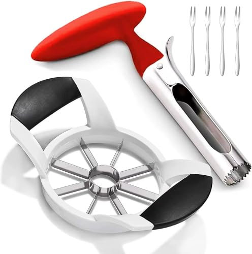 LEIAOLY - Descorazonador y cortador de manzanas - Cortador de frutas - Separador de manzanas - Cortador de manzanas - Cortador de frutas - Verduras de acero inoxidable - Mango ergonómico - Agarre