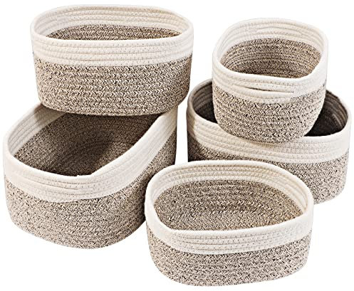 Lannvan Aufbewahrungskorb 5er Set aus Baumwolle,Körbe Korb Geflochten Körbe Aufbewahrung Storage Basket Aufbewahrungskörbe Geflochtener Korb für Bad Badezimmer Kinderzimmer Wickeltisch,Weiß und Wüste