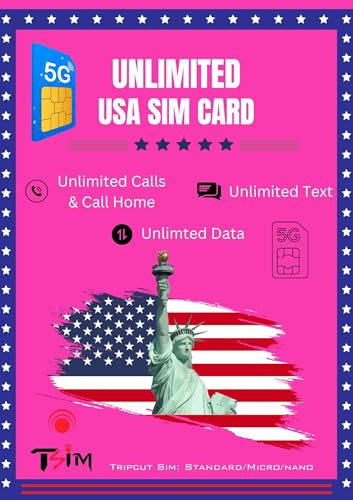 US-Prepaid-SIM-Karte für Reisen. Unbegrenzte Orts- und Auslandsgespräche/SMS. Rufen Sie kostenlos zu Hause an! Aktualisierter 5G-Plan mit Hotspot/Tethering! (Unbegrenzt+Kanada/Mexiko x 2 Monate)
