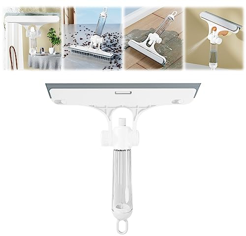 Window Cleaner 4-in-1 Window Wiper with Spray Function, Hanging Window Wiper and Window Squeegee with Spray Bottle, Multifunctional Window Wiper for Windows, Glass, Mirrors, Tables, Flooring (White)
