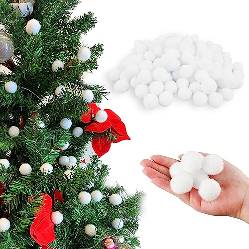 Palla di Neve di Natale,200 Pezzi Palla di Neve Finta di Natale 2,5 cm Palle di Neve Artificiale Realistiche in Peluche Bianco per Decorazioni per Alberi di Natale,Gioco di Lotta con Palle di Neve