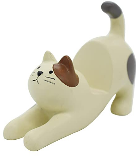 Jiakalamo Lazy Bracket Cat Shape Resin Phone Holder Desktop Stand Fixing Mini Portable,Cat Desk Cell Phone Stand Holder Home Office Works(White)