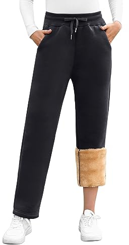 UMIPUBO Pantaloni Tuta Donna Invernali Pantaloni Sportivi Fodera in Pile Termici Caldi Pantalone Felpati con Tasche Pantaloni da Jogging con Coulisse Casuals Jogger Corsa Sci Fitness (Nero, M)
