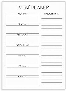 Menüplaner magnetisch | Essenplaner abwischbar | Wochenplaner wiederverwendbar | DIN A5 | Hochformat | schwarz/weiß (DIN A5)