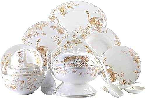 Ensembles de vaisselle Ensemble de vaisselle Ensemble de vaisselle en porcelaine blanche et dorée 50 pièces Plateaux de table Ronde en porcelaine blanche d'os Service de collection de vaisselle pour 1
