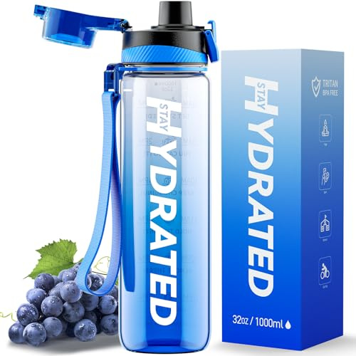 Mevoly Trinkflasche 1L, Wasserflasche BPA-Frei aus Tritan, 1 Liter Trinkflasche Sport Auslaufsicher mit Zeitmarkierung, Sportflasche für Fitnesss, Oudoor, Gym, Schule