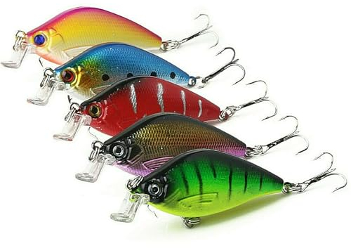 Wobbler Kunstköder Set 5 Stück Angelköder für Forelle Barsch Hecht Zander Raubfischköder Barschköder Angelzubehör Spinnfischen Crankbaits mit 2 Drillingshaken