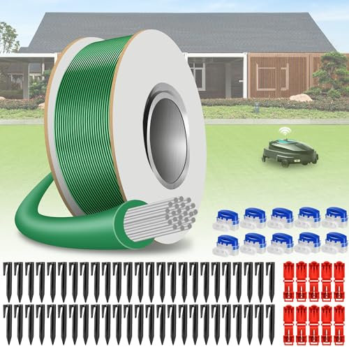 DazSpirit 50m Cable Robot Tondeuse + 50 Piquets + 10 Connecteurs de Câble + 10 Bornes de Connexion, Tondeuse Gazon Fil Périphérique Compatible avec Gardena Bosch Husqvarna Worx Honda Robomow etc
