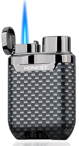 HONEST Windproof Single Jet Flame Lighter, Butane Fuel Refillable Jet Lighters gift for Men (No Gas) (Carbon Wrap)