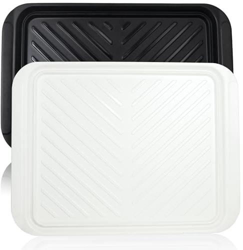 ECOIOU Extra Large Grilling Prep and Serve Trays, 17.3x13 inch BBQ Tray for Raw and Cooked Food, Melamine Serving Trays for Food, Set of 2, Black and White