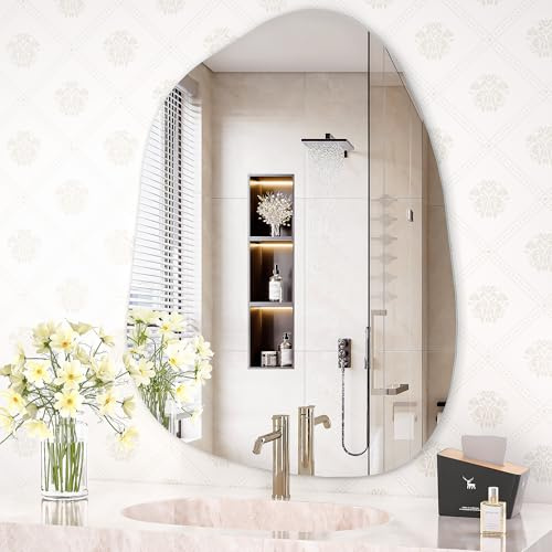 Hasipu 80x60cm Irregular Wall Mirror - Asymmetrical Frameless Decorative Mirror for Bedroom, Bathroom, Living Room, Modern Unique Wall Decor