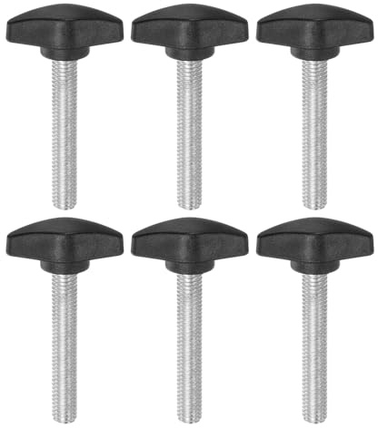 QUARKZMAN 6 Stück Rändelschraube Flügelschrauben Kunststoff T-Flügelknöpfe M8 x 45 mm Metrische männliche Gewindestifte T-Kopf Kunststoffknöpfe Daumenschraube, Schwarz