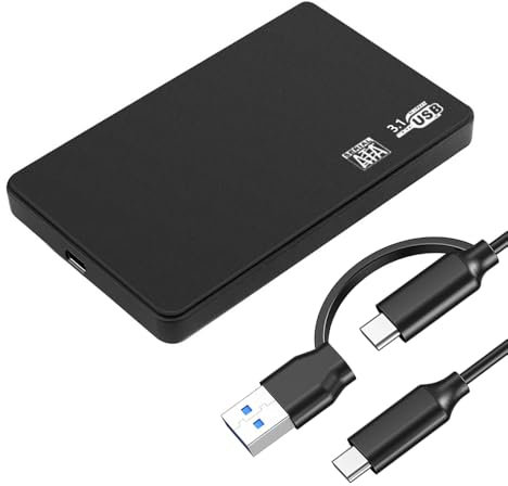 Vinmooog Boitier Disque Dur Externe 2.5'', 5Gbps USB 3.1 Gen 2 Boitier Externe Disque, sata USB pour SATA HDD et SSD de 7/9.5 mm, accélération UASP & Trim, sans Outils, Câble USB A/USB C- Noir