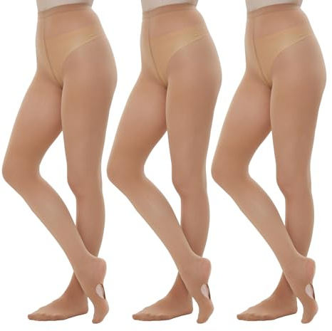 MANZI Konvertibla balettstrumpbyxor för kvinnor ultramjuk medelhög midja övergång dans tights 3-pack, 3 par karamell, XXL