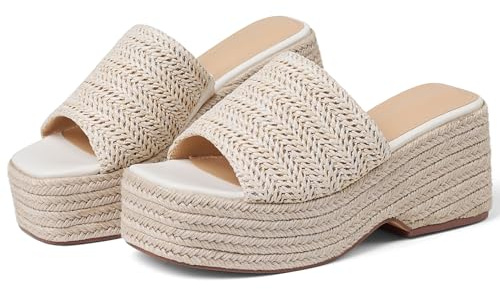 EQAUDES Platform Sandal Wedge Espadrille Sandals for Women Cute Summer Beach Sandal Woven Straw Raffia Sandals Comfortable Dressy Vacation Sandals