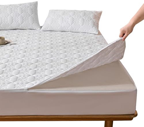 Encasing Matratzenbezug 140x200/180x200/160x200 cm mit Reißverschluss Abnehmbar, Matratzenschoner aus Mikrofaser Spannbettlaken für Boxspringbett Topper Matratze bis 12-35 cm Hohe(White,150x200+10CM)
