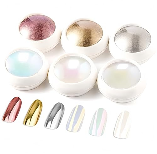 Chrome Nail Powder, 6 Farben Chrom Glitzerpuder Set - Perlchrom Nagel Powder Spiegelpulver Metallpulver - Glassy Pearl Effect Nagelkunst (Farbe 01, 6PCS)