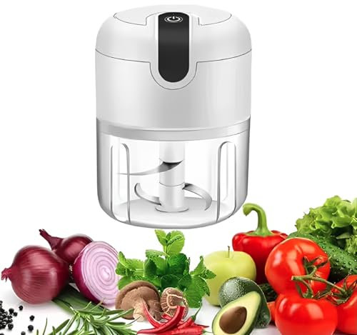 Picadora Eléctrica, Mini Picador Eléctrico de Alimentos, Blanca Recargable USB 300W, 250ml, 3 Cuchillas Acero Inoxidable - Ideal para Carne, Verduras, Frutas, Ajo, Cebolla y Más en Cocina