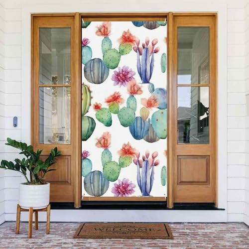 Couverture de porte en forme de cactus aquarelle - Bannière décorative festive en tissu pour Halloween, Noël, porche - 90 x 185 cm - Bannière pliable pour fête de patio
