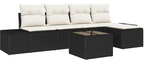 vidaXL Trädgårdsoffset med kudde 6 pcs Svart konstrotting, Trädgård och Terass, Modern Rattansoffa, Lätt Modulsäten, UV-Skyddad Utesoffa, Flexibel Loungemöbel