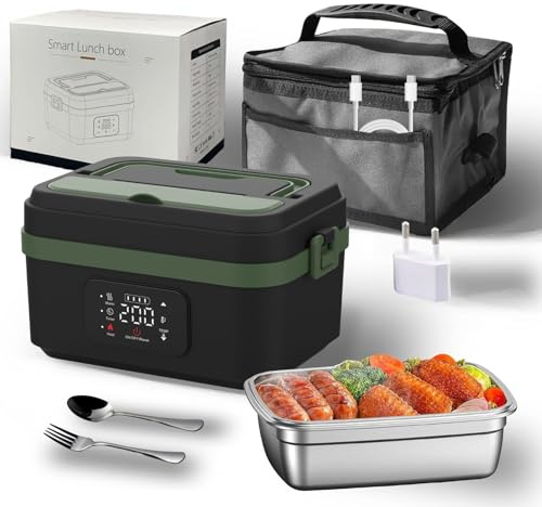 Fiambrera Eléctrica Portátil, 8000mAh Recargable Bento Box Autocalentable, Calentador De Alimentos Con Temporizador Y Calefacción Ajustable, Para Viajes, Oficina, Coche, Al Aire Libre (Verde,1000ml)