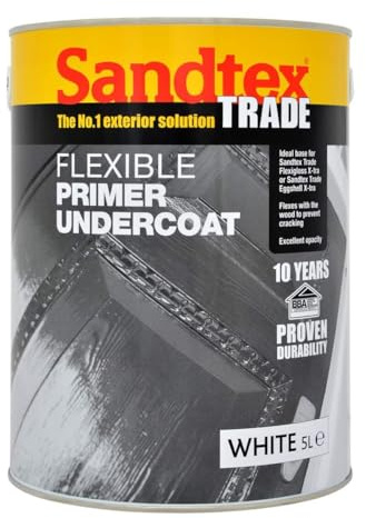 Sandtex Trade Flexible Exterior Primer Undercoat in White, Solvent-Based Wood Primer and Undercoat