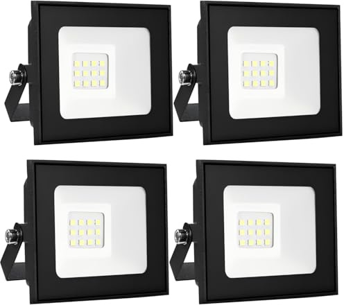 wowspeed 10W Led Floodlight Outdoor 4 Packs, IP66 Waterproof 1000lm Security Light, 220V Cold White 6500K Wall Light Work Lighting, Outside LED Lights for Garage, Garden, Backyard, Hallway