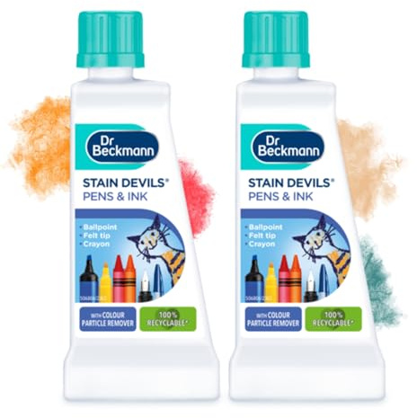 2x Stain Devils Pen and Ink 50ml Stain Remover Pen for Fabric Ballpoint & Marker Stain Eraser, Colour-Particle Remover, Recyclable Travel-Size