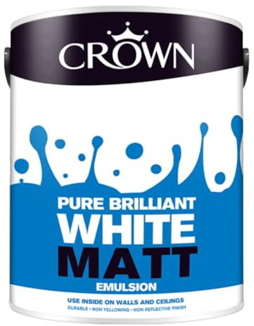 Crown Non Breatheasy Matt Emulsion Paint, Pure Brilliant White, 5L, Interior Wall & Ceiling, Smooth Non-Reflective Finish
