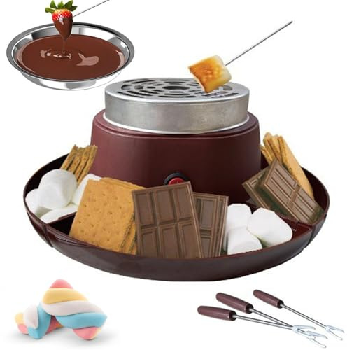 2-in-1 S'Mores Maker and Chocolate Fondue Set, Marshmallow Toasting Kit with 5 Accessories, Adjustable Temperature and Overheating Protection, 30cm Heating Plate, Perfect for Kids' Birthday Parties