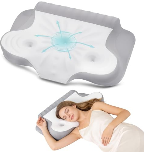 Cervical Neck Pillow for Neck Pain Relief, Ergonomic Memory Foam Contour with Ear Relief Design, Dual Height Adjustable (4.0 & 4.7), Cooling Pillowcase for Side, Back & Stomach Sleepers