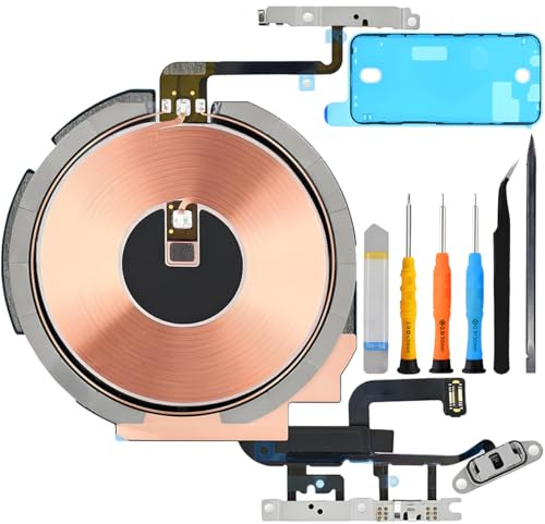 ZHUROUPU Wireless Charging Chip NFC Coil with Flashlight Volume Flex Cable for iPhone 12/12 Pro, Power On/Off Button Flex Cable with QI Coil for iPhone 12/12 Pro A2403 A2402 A2407 A2406 with Tools