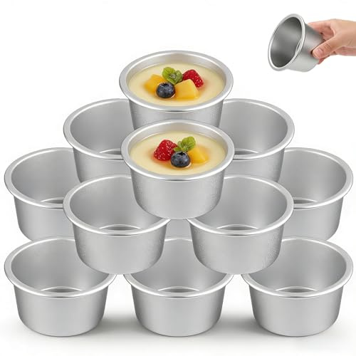 YIMITEE 12 Pack Pudding Cup Mold, Aluminum Individual Popover Pans, Round Nonstick Pie Tart Mold, Raspberry Souffle Baking Maker for Brownie, Cake, Home, Party, Bakery