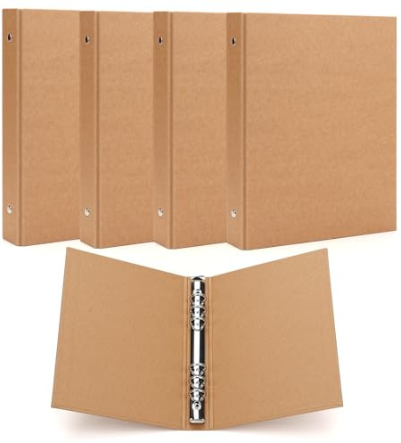 AIDUCHO 4 Stück Ringbuch A5 Nachfüllbar Kraftpapier, A5 Ordner 6 Loch, 17,5 x 23,5cm Ringordner zum Hinzufügen Broschüren-Cover, Papiere Lose Blätter und Notizbuch, für Schule Büro Schreibwarenbedarf