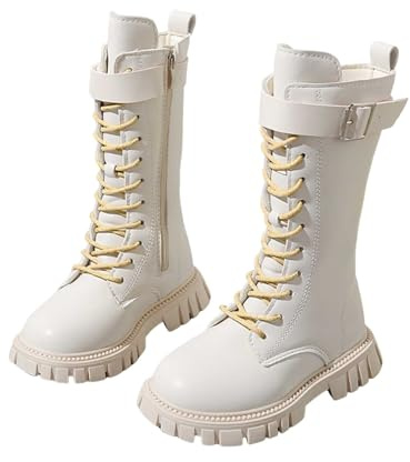 Stivali da neve caldi per ragazze Retro bambini Stivali invernali imbottiti con pile Stivali da equitazione con cerniera laterale Stivali stringati foderati in pelle Bambina
