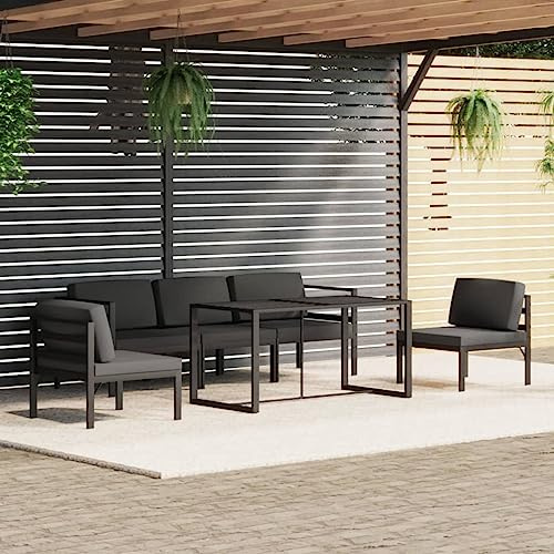 HGBNMER 6-TLG. Aluminium Lounge-Set Anthrazit mit Kissen, modulares Garten-Lounge-Set für bis zu 110 kg pro Sitz, wetterbeständig und robust