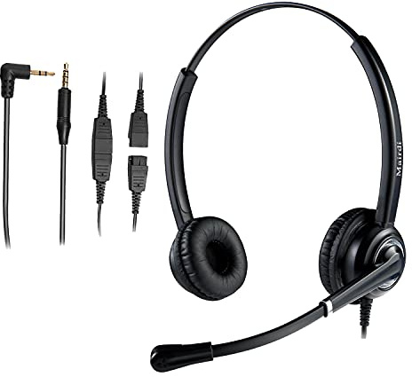 2.5mm Headset with Noise Canceling Microphone for Panasonic Telephone, Including 3.5mm Connector for Smartphone PC Laptop, Office CallCenter Headset for Cisco AT&T Vtech Undiden Cordless DECT Phone