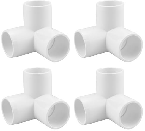 SDTC Tech 4-Pack 3/4 3 Way PVC Fitting Elbow Furniture Grade Pipe Connector for DIY PVC Shelf Garden Support Structure Storage Frame, White